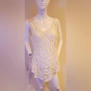 White Sheer Floral Papillon Blanc XL Tank top Sleeveless Top